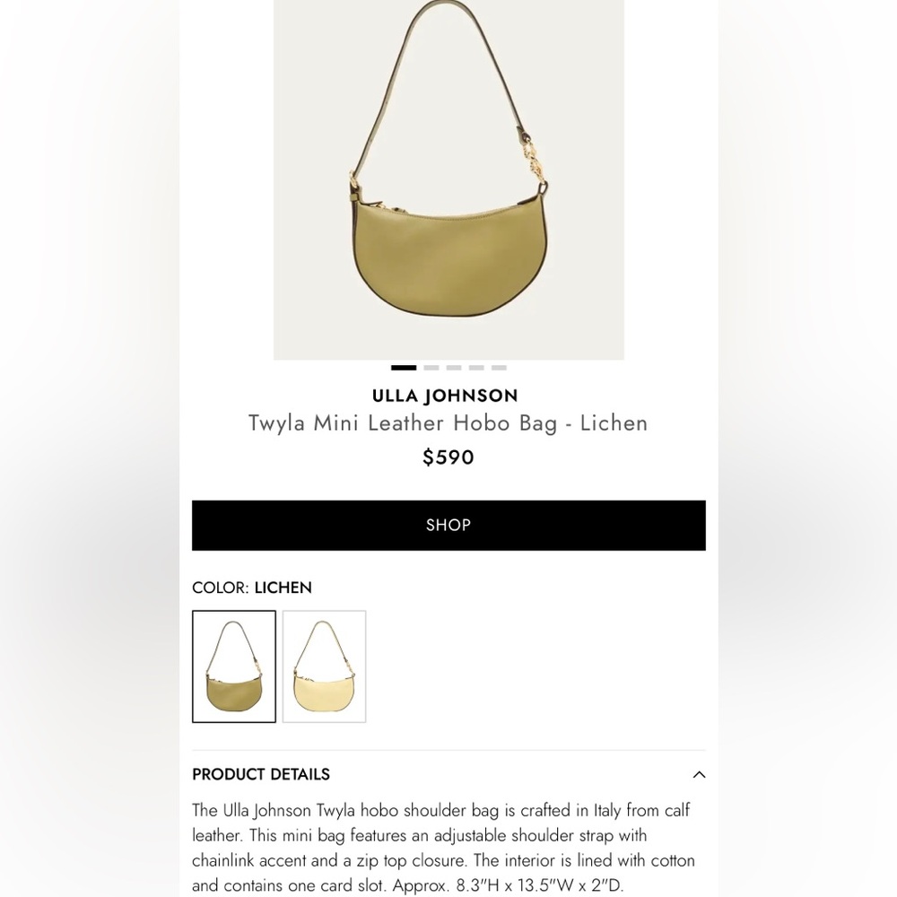 Ulla Johnson Olive Leather Hobo Bag